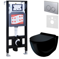 Комплект Унитаз подвесной Esbano Garcia ESUPGARCB черный глянец + Инсталляция Fram + Кнопка ESINKRG11MC
