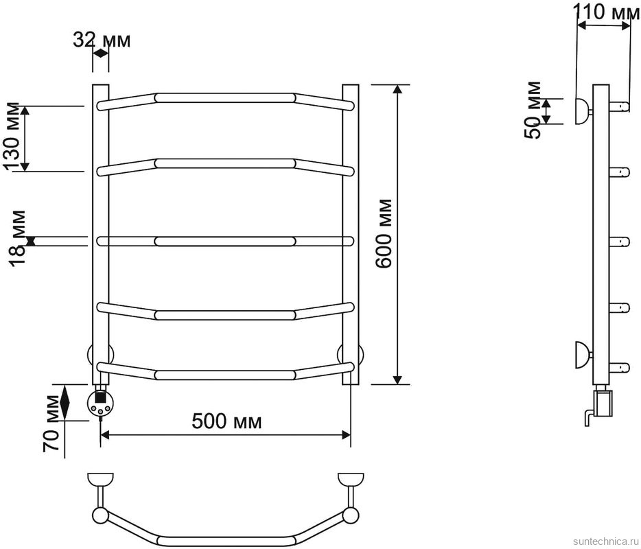 Полотенцесушитель электрический Secado Агата 1 65x55 см, подключение слева, бронза, лесенка, латунь