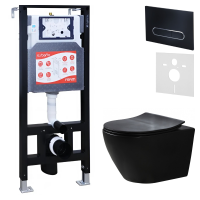 Комплект Унитаз подвесной Esbano Amapola ESUPAMAPBM матовый черный + Инсталляция Fram + Кнопка ESINOVL17MB