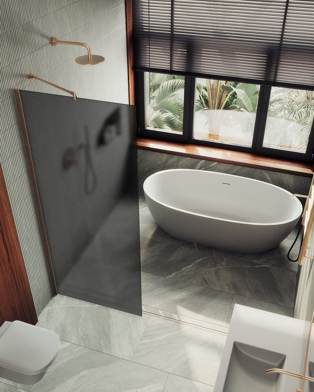 Душевая перегородка Maybahglass MGD-1356-2ш 99 см, профиль бронза, стекло графит матовое