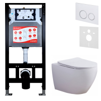 Комплект 3 в 1 Унитаз подвесной Esbano Azalea ESUPAZALW + Инсталляция Fram + Кнопка ESINKRG11GW цвет глянцевый белый