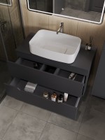 Мебель для ванной комнаты Orange Line 100 подвесная, 2 ящика, матовый графит с раковиной B07-600W