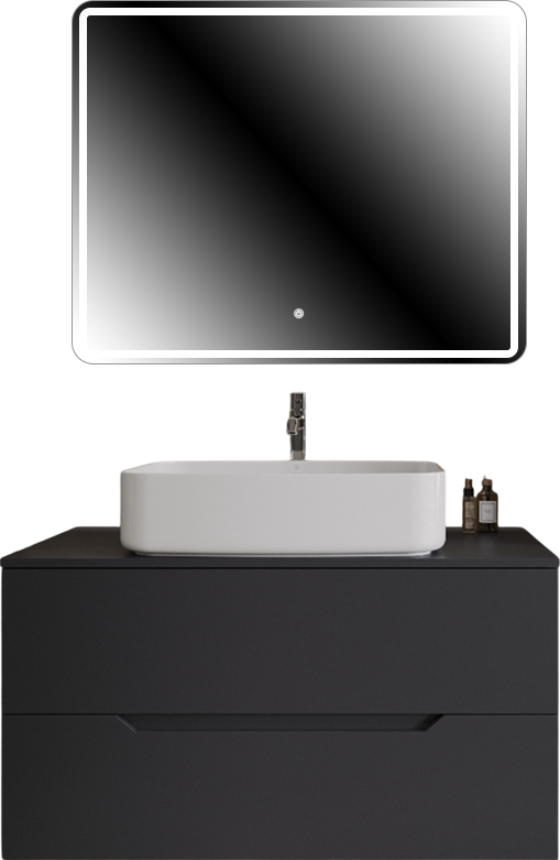 Мебель для ванной комнаты Orange Line 100 подвесная, 2 ящика, матовый графит с раковиной B07-600W