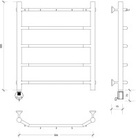 Полотенцесушитель электрический Secado Агата 1 К 60x50 см, подключение слева, матовый черный, лесенка