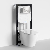 Комплект Унитаз подвесной WasserKRAFT Mindel H002 безободковый + Крышка для унитаза E034 + Система инсталляции для унитазов Aller 10TLT.010.ME + Кнопка смыва BN02