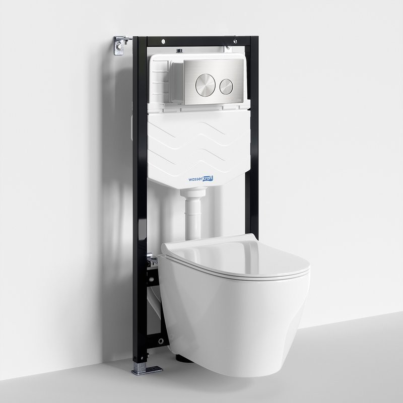 Комплект Унитаз подвесной WasserKRAFT Mindel H002 безободковый + Крышка для унитаза E034 + Система инсталляции для унитазов Aller 10TLT.010.ME + Кнопка смыва BN02