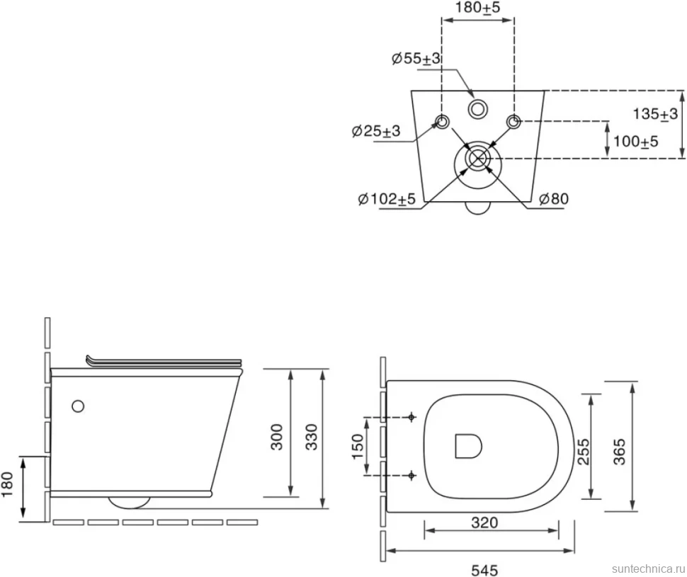 Унитаз подвесной SantiLine SL-5009 безободковый, с микролифтом