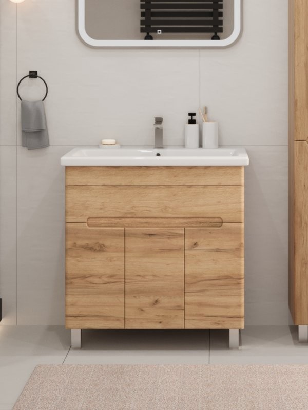 Тумба под раковину без столешницы SanStar Модена 80 напольная, дуб крафт золотой