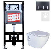 Комплект 3 в 1 Унитаз подвесной Esbano ESWBTERUWN + Инсталляция Fram + Кнопка ESINPRK12MB цвет матовый черный