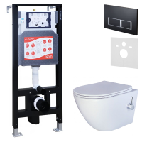 Комплект 3 в 1 Унитаз подвесной Esbano ESWBTERUWN + Инсталляция Fram + Кнопка ESINPRK12MB цвет матовый черный