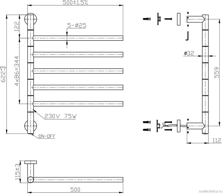 Полотенцесушитель электрический Bauedge Nimb Turning AF0033 50x62,2 темно-серый металлик