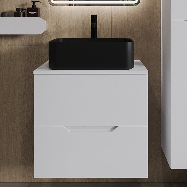 Тумба с раковиной Orange Line 60 подвесная, 2 ящика, матовая белая с раковиной B02-460MB