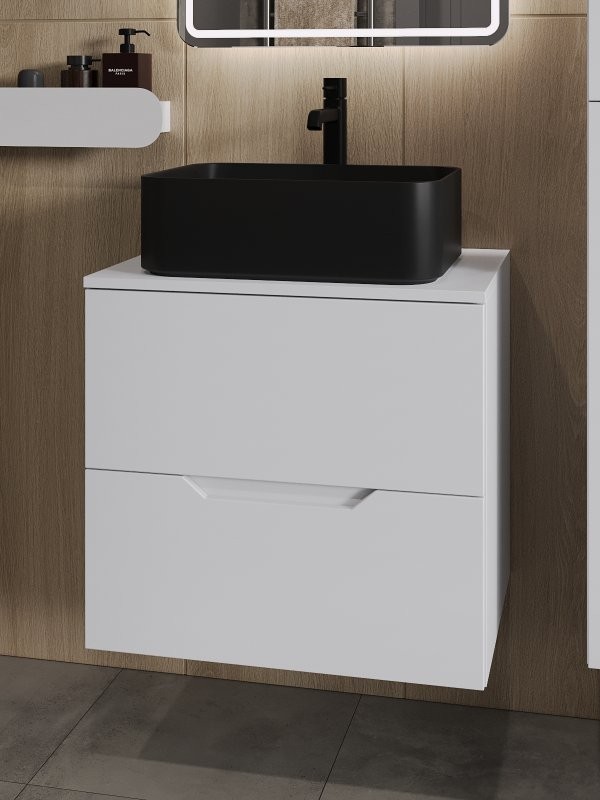 Тумба с раковиной Orange Line 60 подвесная, 2 ящика, матовая белая с раковиной B02-460MB