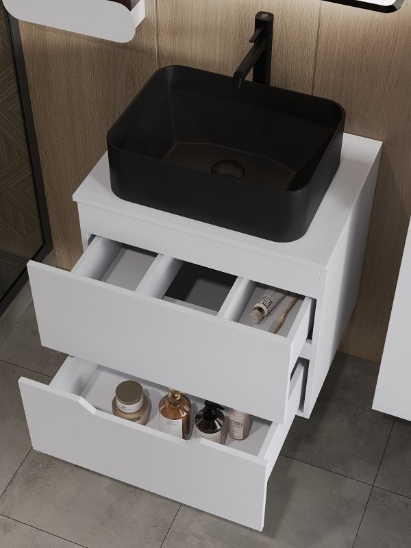 Тумба с раковиной Orange Line 60 подвесная, 2 ящика, матовая белая с раковиной B02-460MB