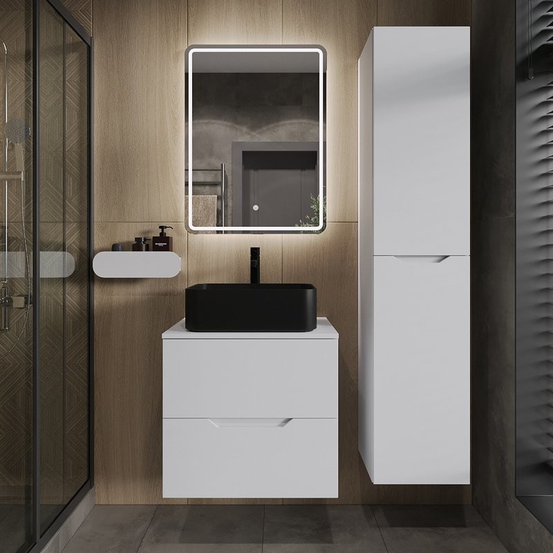 Тумба с раковиной Orange Line 60 подвесная, 2 ящика, матовая белая с раковиной B02-460MB