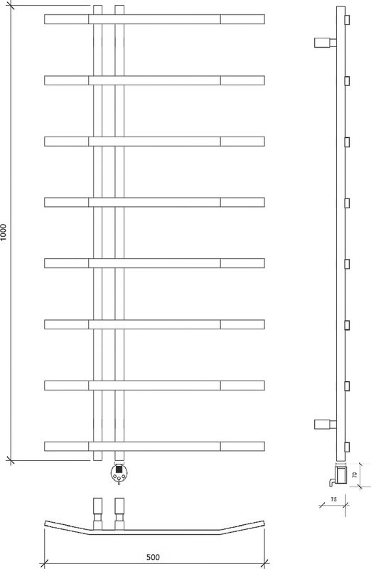 Полотенцесушитель электрический Secado Милето 100х7х50 105x50 см, подключение справа, черный матовый, лесенка