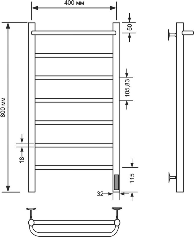 Полотенцесушитель электрический Comfysan Capri EC-8 80х40 80x45 см, подключение справа, слева, матовый черный, лесенка, из стали