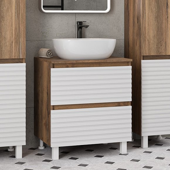 Тумба под раковину Brevita Dakota 60 напольная, дуб галифакс олово, белый