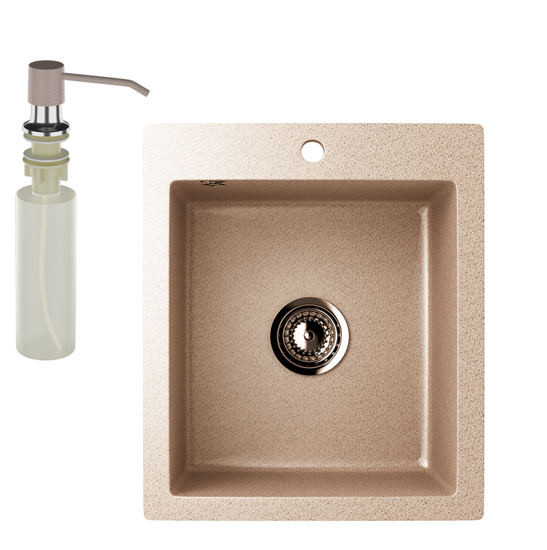 Мойка кухонная Ulgran U-404 302 песочная + дозатор U-01 песочный