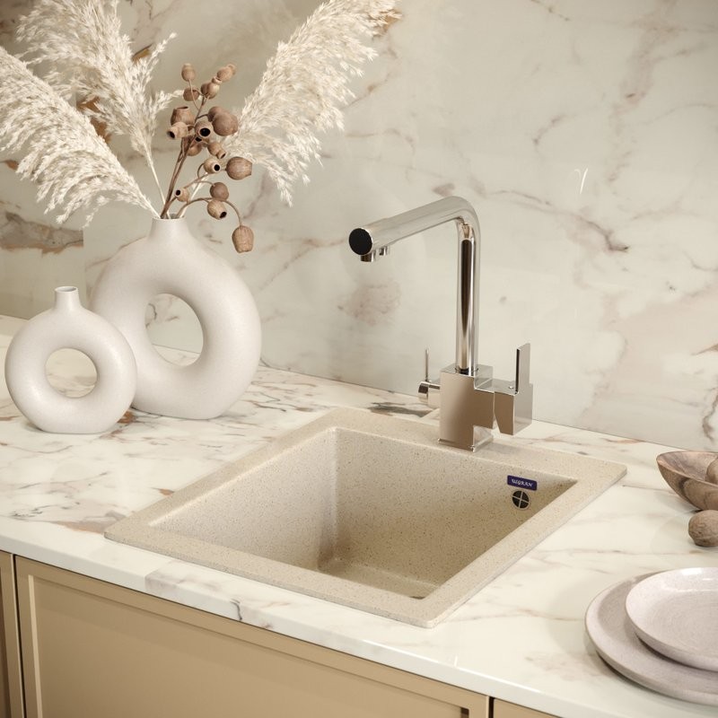 Мойка кухонная Ulgran U-404 302 песочная + дозатор U-01 песочный