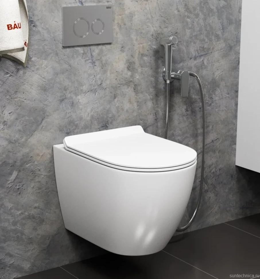 Унитаз подвесной Bauedge Bau Dream безободковый, с микролифтом, белый