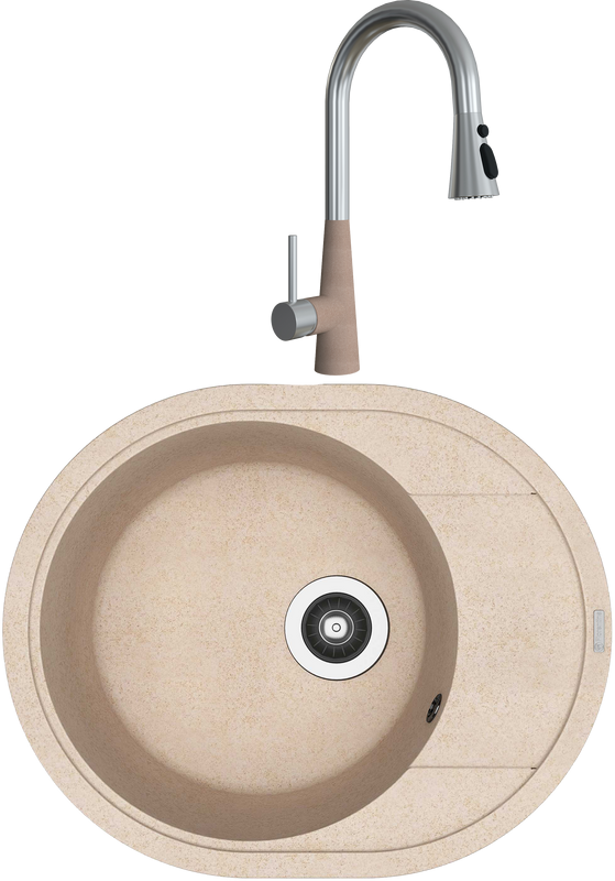 Комплект Мойка Florentina Родос 580 песочный + Смеситель Вита Pro FL песочный