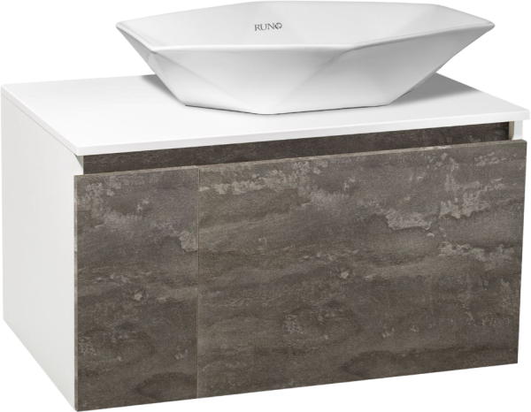 Тумба с раковиной Runo Бари 80 железный камень, раковина Poligono 65