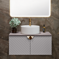 Тумба с раковиной Runo Андорра 85 кашемир серый, дуб какао, раковина Sole 40