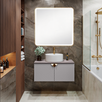 Тумба с раковиной Runo Андорра 85 кашемир серый, дуб какао, раковина Sole 40