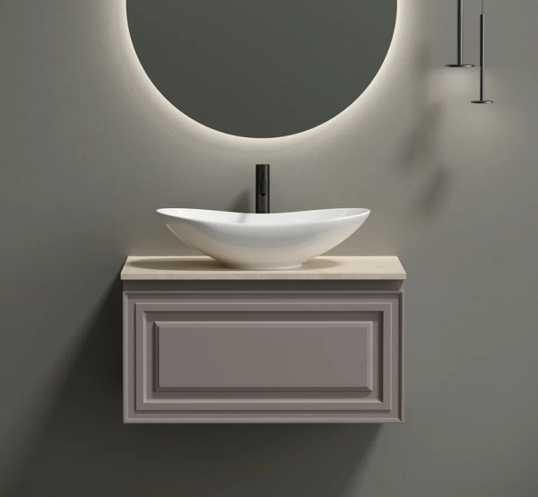 Тумба с раковиной Sancos Very 80 см, doha soft, столешница бежевая, раковина CN6015