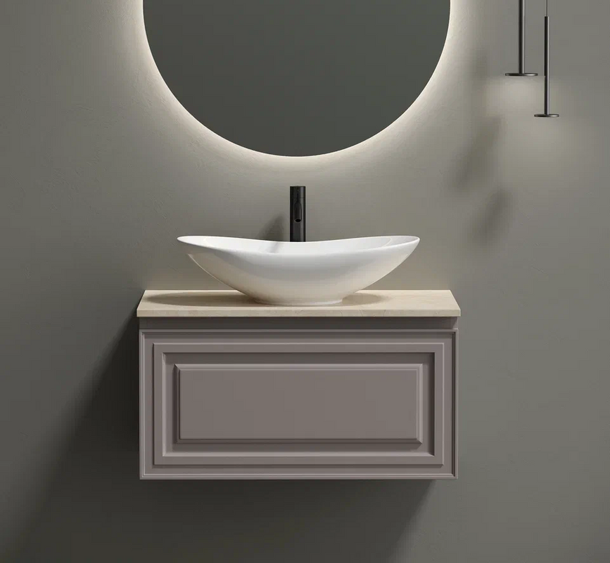 Тумба с раковиной Sancos Very 80 см, doha soft, столешница бежевая, раковина CN6015