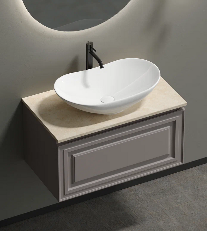 Тумба с раковиной Sancos Very 80 см, doha soft, столешница бежевая, раковина CN6015