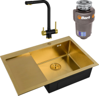 Комплект Мойка Zorg Inox PVD SZR-7851-R Bronze + Смеситель Sanitary ZR 348 YF BLACK BRONZE + Измельчитель Bort Titan 5000 Control