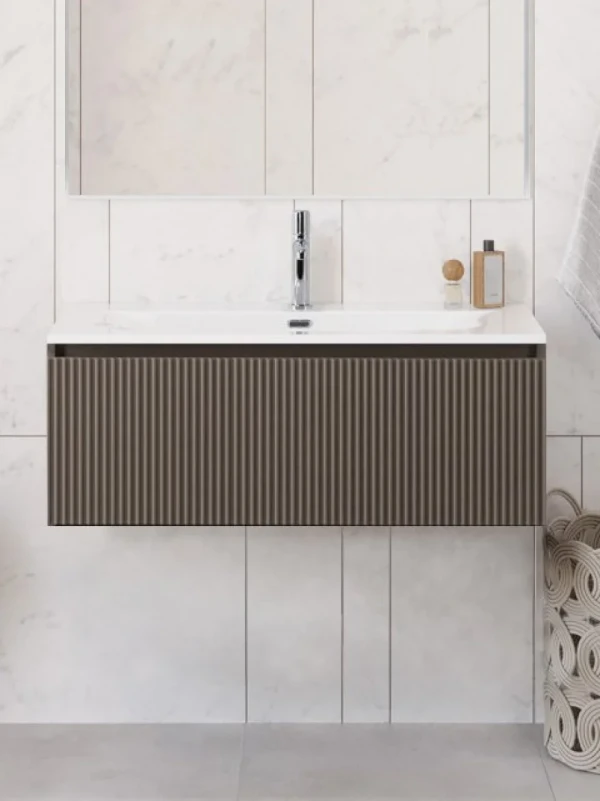 Тумба с раковиной BelBagno Uno 100 подвесная, 1 ящик, матовая бежевая
