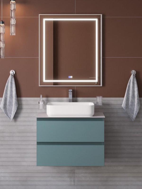 Мебель для ванной комнаты BelBagno Kraft 70 подвесная, матовая голубая, столешница kep-70-bo, раковина BB1304