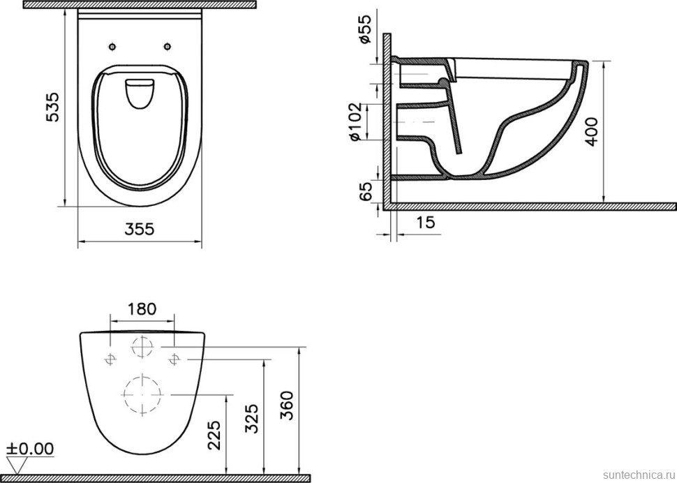 Комплект VitrA S40 L-box 9005B003-7211 подвесной унитаз безободковый, с микролифтом + инсталляция + кнопка