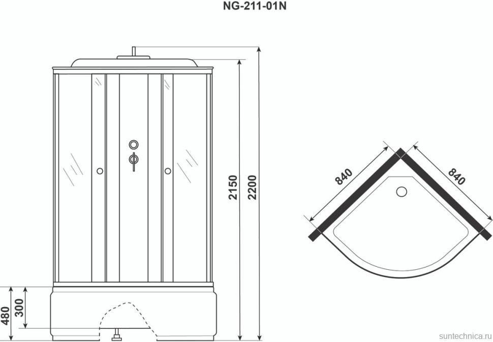 Душевая кабина Niagara NG-211-01N х220 90х90 с высоким поддоном, с сиденьем