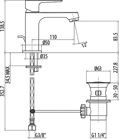 Смеситель для раковины Gattoni H2OMIX 3000 3041/30C0cr хром