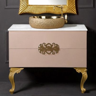 Тумба с раковиной Armadi Art NeoArt 100 капучино с ручками Ajur золото, с ножками