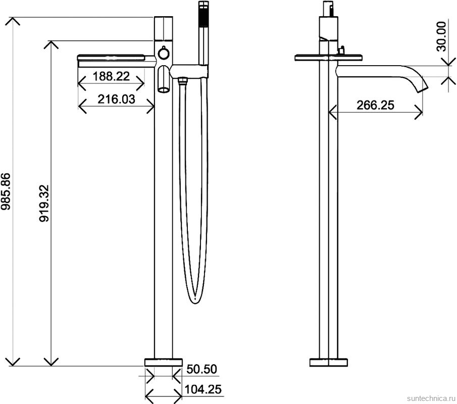 Напольный смеситель для ванны с душем Boheme Stick 129-WG white diamond gold
