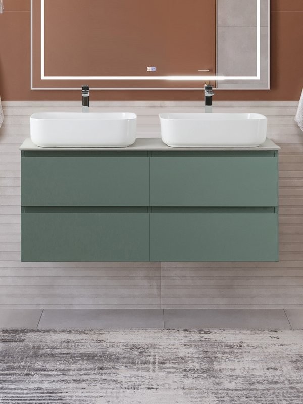 Тумба с раковиной BelBagno Kraft 120 подвесная, матовая еловая, столешница kep-120-2-cem, раковина BB1304, для двоих