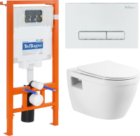Комплект Унитаз подвесной BelBagno Loto BB070CHR/SC безободковый, с микролифтом, инсталляция BB002-80 с кнопкой BB018-GV-BIANCO