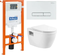 Комплект Унитаз подвесной BelBagno Loto BB070CHR/SC безободковый, с микролифтом, инсталляция BB002-80 с кнопкой BB018-GV-BIANCO