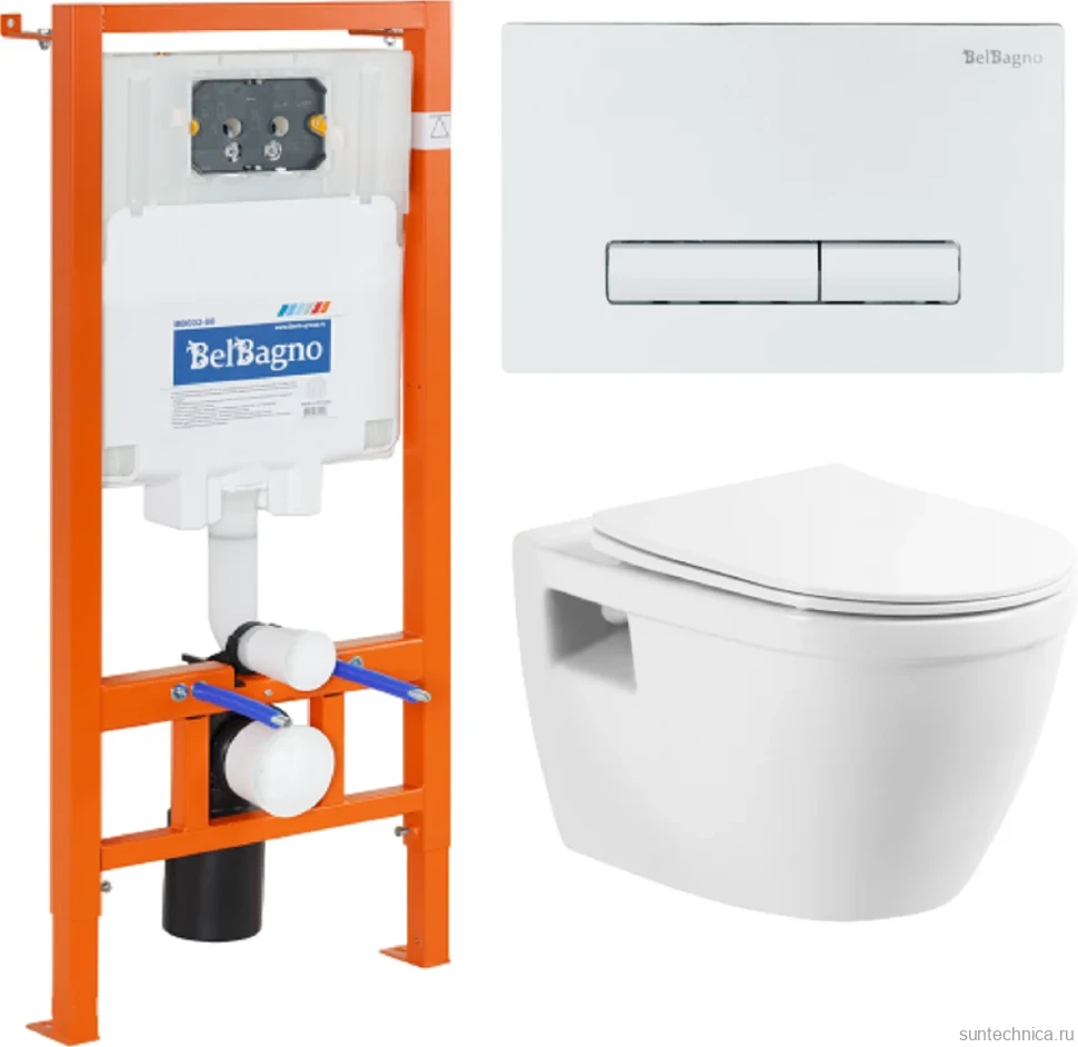 Комплект Унитаз подвесной BelBagno Loto BB070CHR/SC безободковый, с микролифтом, инсталляция BB002-80 с кнопкой BB018-GV-BIANCO