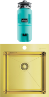 Комплект Мойка Omoikiri Akisame 46-LG светлое золото + Измельчитель Nagare slim 1250-AZ azur blue
