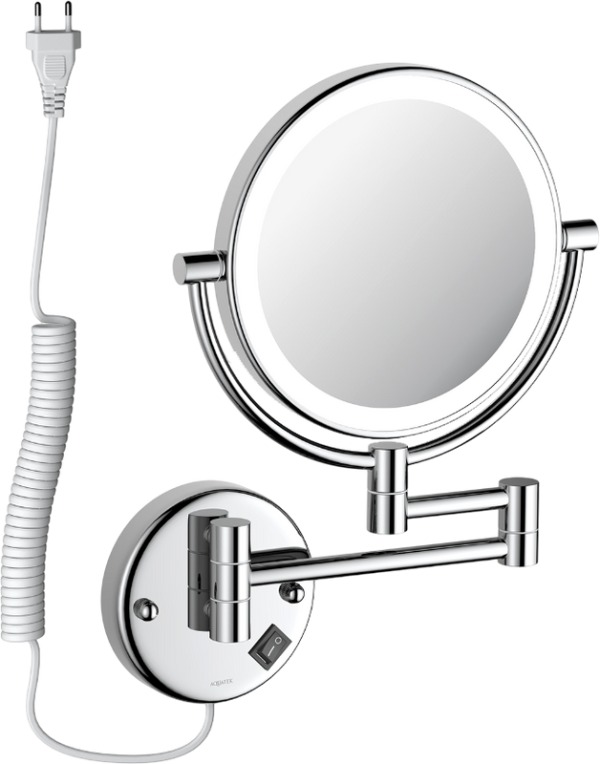 Косметическое зеркало AQUATEK AQ4915CR с подсветкой, двухстороннее, телескопическое, поворотное, хром