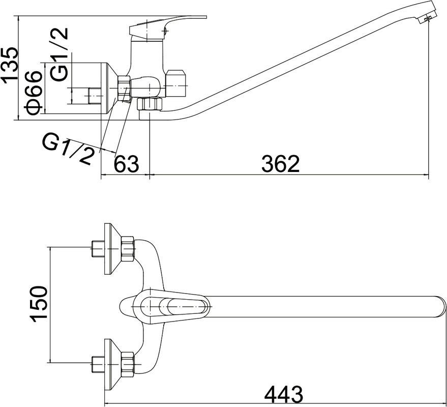 Смеситель с длинным изливом для ванны Fashun A2237 хром