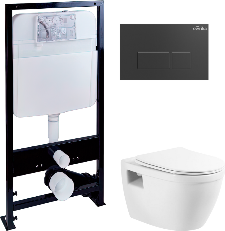 Комплект Унитаз подвесной BelBagno Loto BB070CHR/SC безободковый + Инсталляция EWRIKA ProLT 0026-2020 + Кнопка 0044 черная матовая