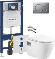 Комплект Унитаз подвесной BelBagno Loto BB070CHR/SC безободковый + Крепления Geberit Duofix 111.815.00.1 к стене + Звукоизоляция + Инсталляция UP 320 111.300.00.5 + Кнопка Sigma 01 115.770.JQ.5 лакированная, матовый хром