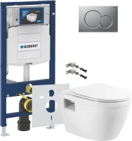 Комплект Унитаз подвесной BelBagno Loto BB070CHR/SC безободковый + Крепления Geberit Duofix 111.815.00.1 к стене + Звукоизоляция + Инсталляция UP 320 111.300.00.5 + Кнопка Sigma 01 115.770.JQ.5 лакированная, матовый хром